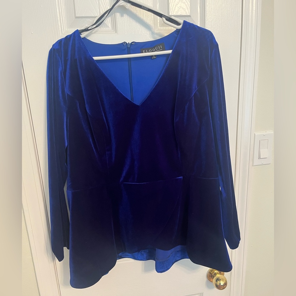 Eloquii Women's Royal Blue Velour Peplum Blouse